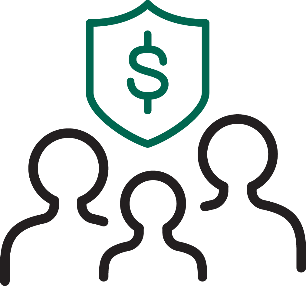 Group of people with $ shield icon