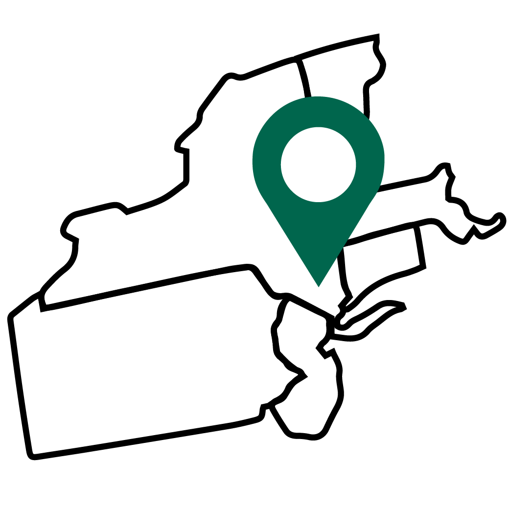 Map outline of NY, NJ, CT, VT