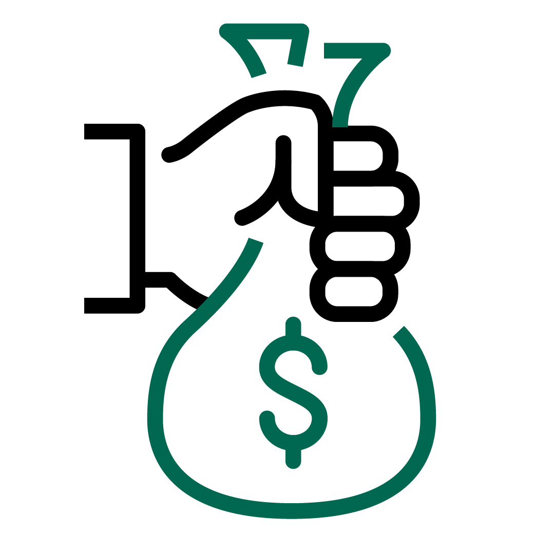 Hand holding bag of money icon