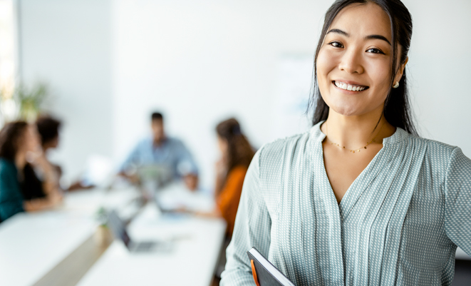 Woman in a financial institution