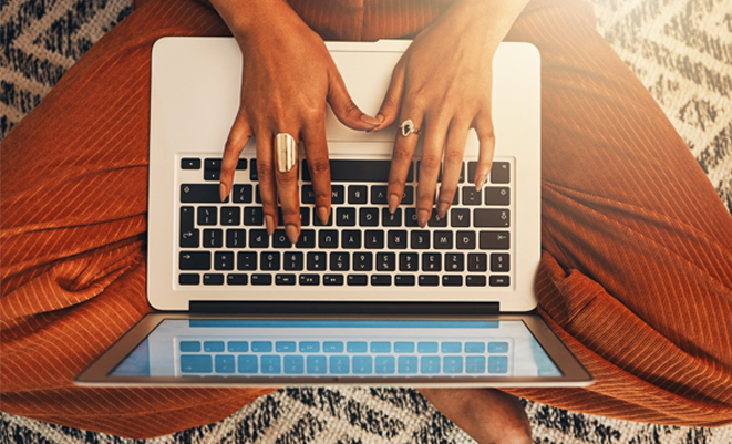 Overhead shot of hands on a keyboard
