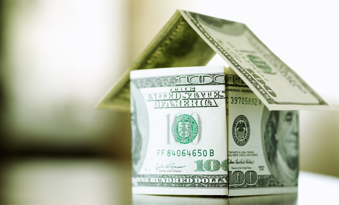Paper money folded to look like a house