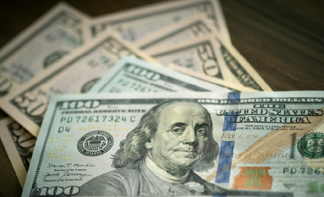 image of paper money - 50's and 100's