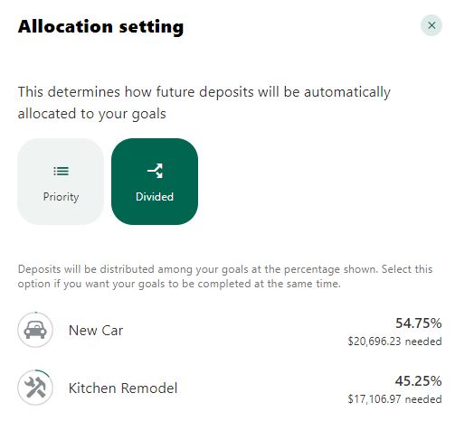 Allocation setting showing divided option selected